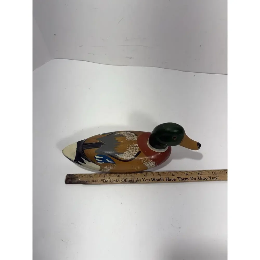 HAND‎ PAINTED WOODEN DUCK DECOY NEAT 10” LONG Wood